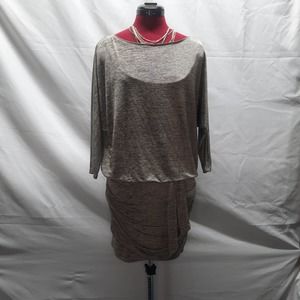 WHBM drop tie waist 3/4 sleeve Silver Gray Marled Ruched Draped Dress XS
